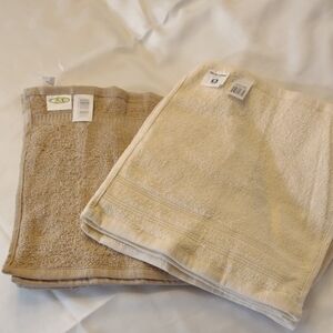 Bundle Of 12 NEW Washcloths - Cream & Light Brown/Tan